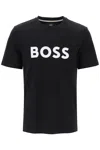 Hugo Boss Cotton-jersey T-shirt With Curved-logo Print In Black