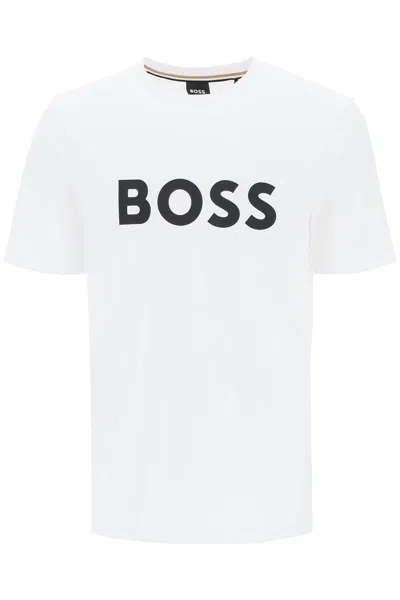 Hugo Boss Tiburt 354 Logo Print T-shirt In White (white)