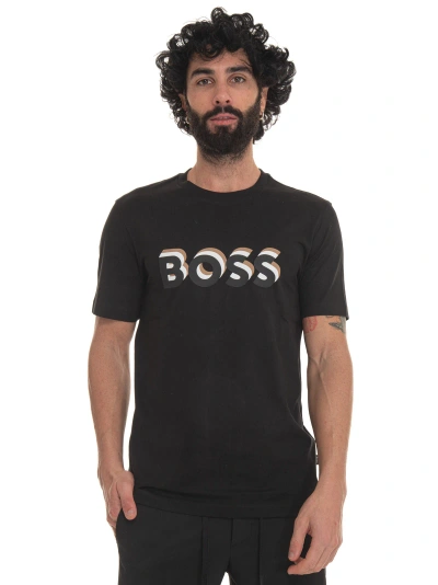 Hugo Boss Tiburt Short-sleeved Round-necked T-shirt In Black