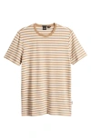Hugo Boss Striped Crew Neck T-shirt In Medium Beige