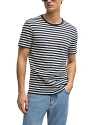 Hugo Boss Men's Tiburt 457 Striped Linen Short Sleeve Crew Neck T-shirt, Navy/white In Dark Blue