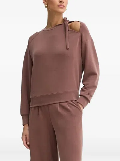 Hugo Boss Tie-detail Cut-out Sweater In Brown