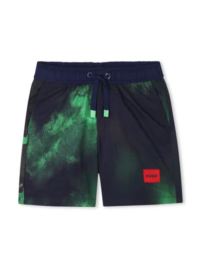 Hugo Boss Kids' Tie-dye Swim Shorts In Blue