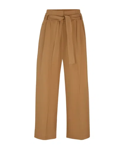 Hugo Boss Tie-fastening Straight-leg Trousers In Brown