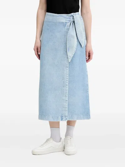 Hugo Boss Tie-front Denim Midi Skirt