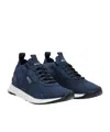 Hugo Boss Knitted-upper Trainers With Branding And Suede Trims In Blue