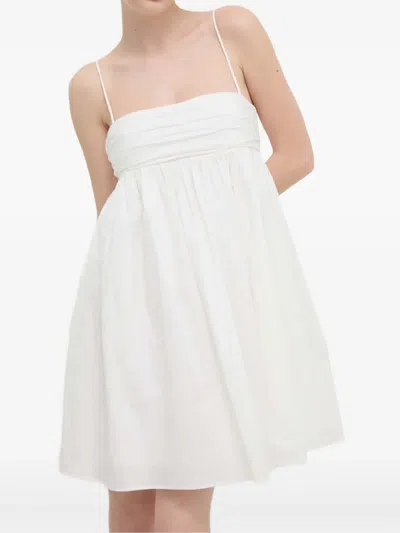 Hugo Boss Tie-strap Gathered Mini Dress In White