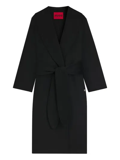 Hugo Boss Tie-waist Coat In Black