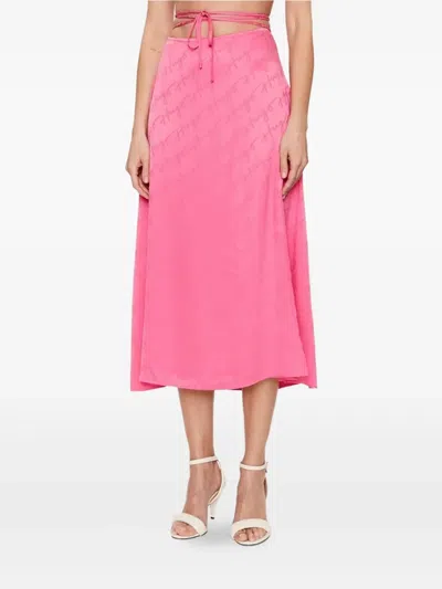 Hugo Boss Tied Detail Logo-print Skirt In Pink