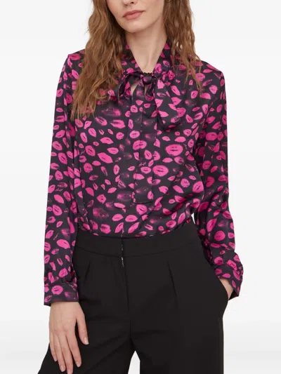 Hugo Boss Tied Lips-print Blouse In Pink