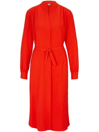 HUGO BOSS TIED-WAIST MIDI SHIRTDRESS