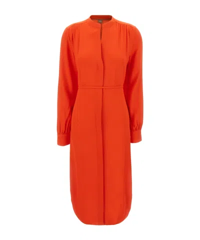 Hugo Boss Tied-waist Midi Shirtdress In Red