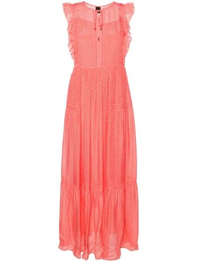 Hugo Boss Tiered Textured Midi Dress In Pink