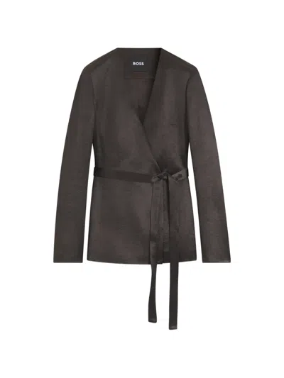 Hugo Boss Tie-waist Blazer In Brown