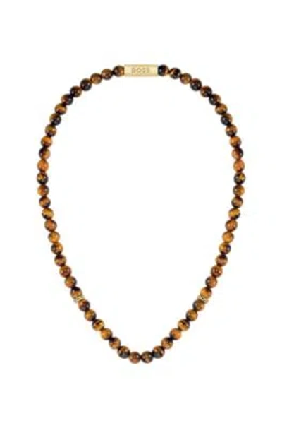 Hugo Boss Tiger-eye Beaded Necklace With Branded Rondelles Men's Jewellery In Assorted-pre-pack