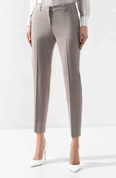 Hugo Boss Tinufa Micro Stripe Crop Straight Leg Wool Pants In Gray, Tan In Multi