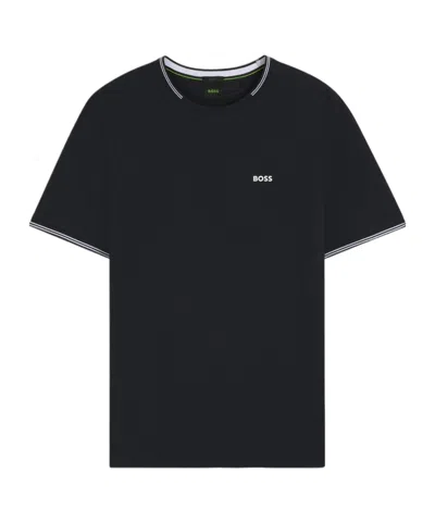 Hugo Boss Mens Dark Blue Branded Contrast-trim Stretch-cotton T-shirt