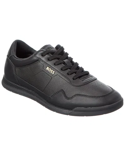 Hugo Boss Titanium Leather Sneaker In Black