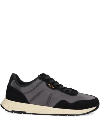 Hugo Boss Titanium Panelled Lace-up Sneakers In Grey