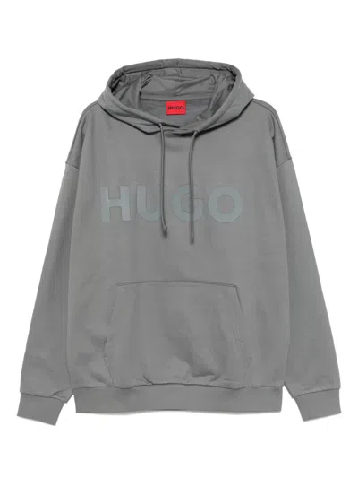 Hugo Boss Tonal Logo Oversized Hoodie In Grey