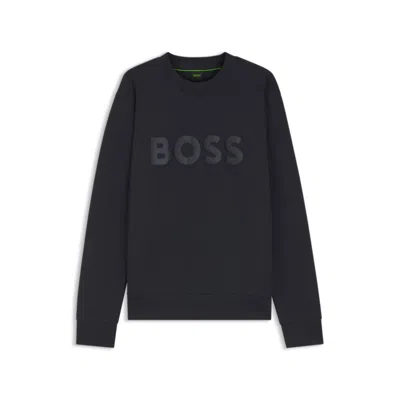 Hugo Boss Tonal-logo Sweatshirt In Stretch Cotton In Black