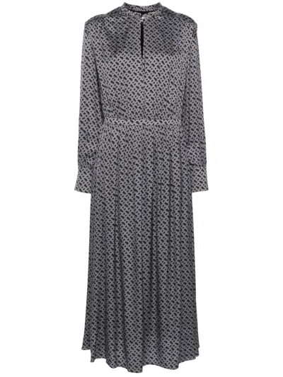 Hugo Boss Tonal Monogram-print Midi Dress In Grey