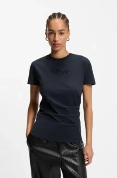 Hugo Boss Tonal-artwork Slim-fit T-shirt In Mercerised Cotton In Blue