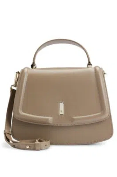 Hugo Boss Top-handle Handbag In Leather With Double B Monogram In Brown