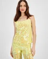 Hugo Boss Top Women's Yellow Sequin Embellished Sleeveless Open Back Fts1098 In Yellow