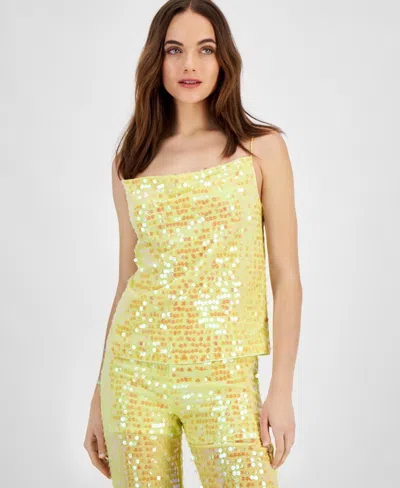 Hugo Boss Top Women's Yellow Sequin Embellished Sleeveless Open Back Fts1098