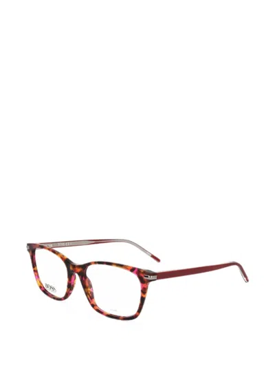 Hugo Boss Tortoiseshell-effect Rectangle-frame Glasses In 레드