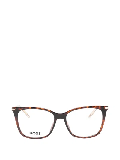 Hugo Boss Tortoiseshell-effect Rectangle-frame Glasses In Brown
