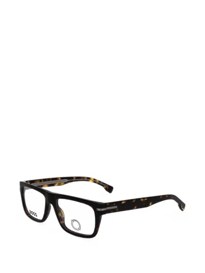 Hugo Boss Tortoiseshell-effect Rectangle-frame Glasses In Black