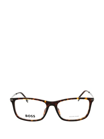 Hugo Boss Tortoiseshell-effect Rectangle-frame Glasses In Brown