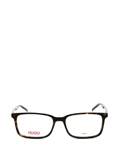 Hugo Boss Tortoiseshell-effect Rectangle-frame Glasses In Brown