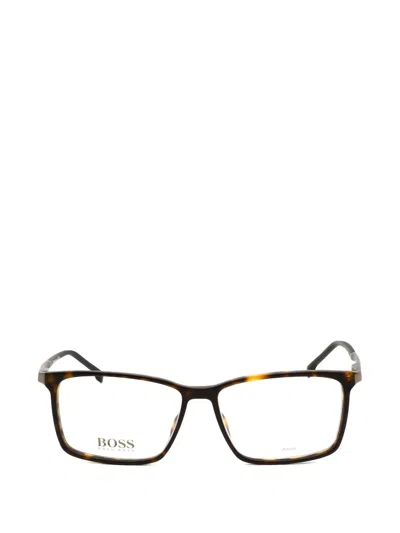 Hugo Boss Tortoiseshell-effect Rectangle-frame Glasses In Multi