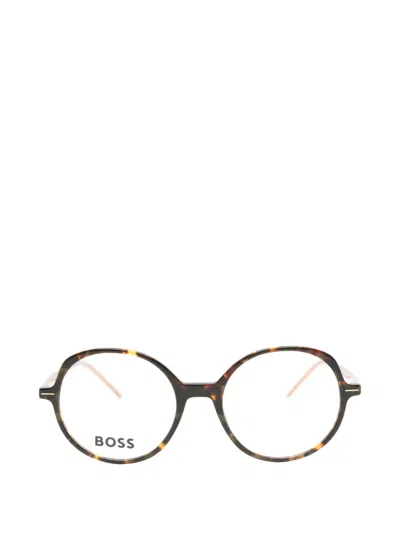 Hugo Boss Tortoiseshell-effect Round-frame Glasses In Brown