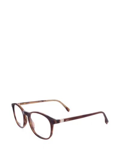 Hugo Boss Tortoiseshell-effect Round-frame Glasses In Multi