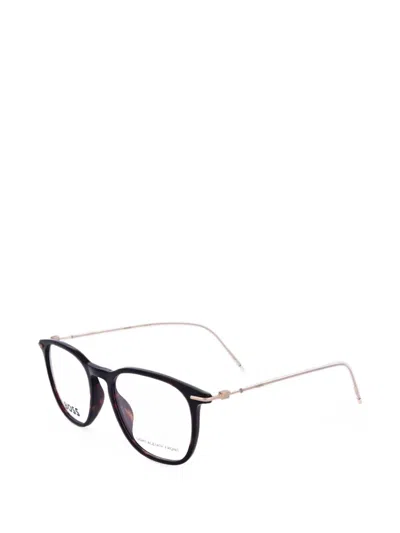 Hugo Boss Tortoiseshell-effect Round-frame Glasses In Black