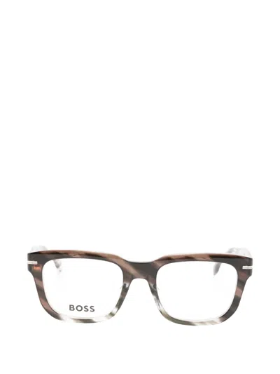 Hugo Boss Tortoiseshell-effect Square-frame Glasses In Brown