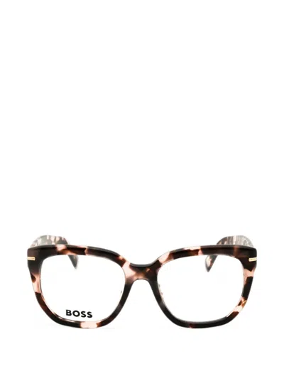 Hugo Boss Tortoiseshell-pattern Rectangle-frame Glasses In Brown