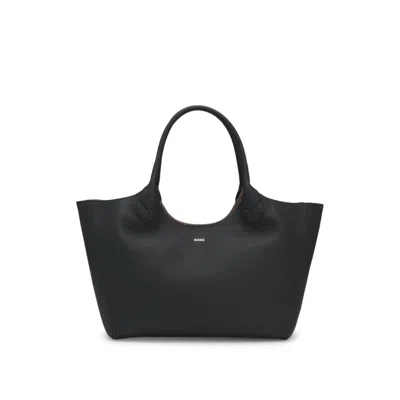Hugo Boss Tote Bag In Grained Leather With Logo Lettering In Black