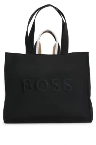 Hugo Boss Tote Bag With Oversize Embroidered Logo In Black