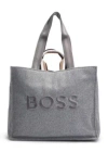 Hugo Boss Tote Bag With Oversize Embroidered Logo In Grey