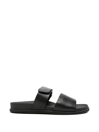 Hugo Boss Touch-strap Leather Sandals In Black
