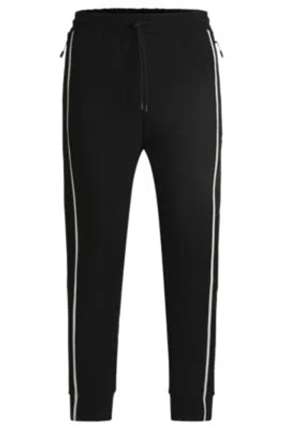 Hugo Boss Men's High-waisted Slim Fit Black Pants With Piping
