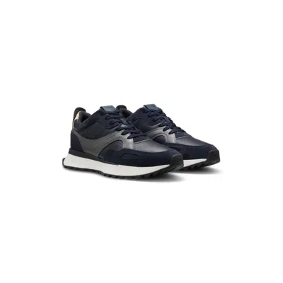 Hugo Boss Trainers In Tumbled Leather With Supportive Outsole In Blue