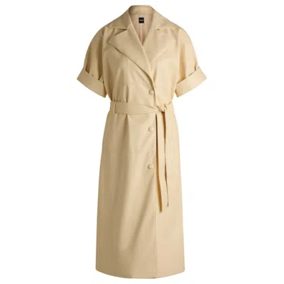 Hugo Boss Trench-style Relaxed-fit Dress In Faux Leather In Beige