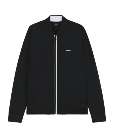Hugo Boss Triangle-jacquard Zip-up Sweatshirt With Rubberised Logo In Black