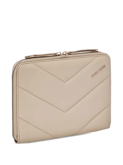 Hugo Boss Triga Conference Folder Chevron-quilted Zip-around Portfolio (a5) In Neutral